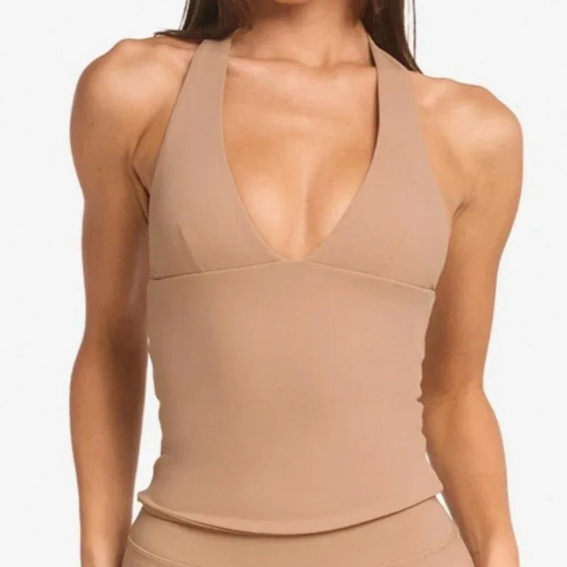 Woman Top Gym Impact Halter Top Clothes Chest Pad Yoga Tank Tops Push-up Sports Bra Fitness Workout Activewear Casual Vest