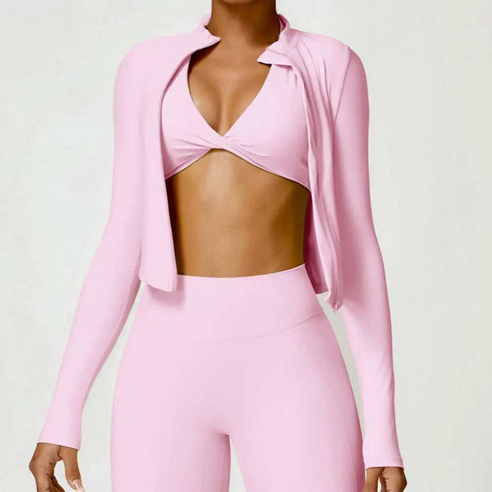 Women's Tracksuit Zipper Jacket Slim Fit Long Sleeved Fitness Coat Yoga Crop Tops Gym Push Up Jacket Running Workout Sweatshirts