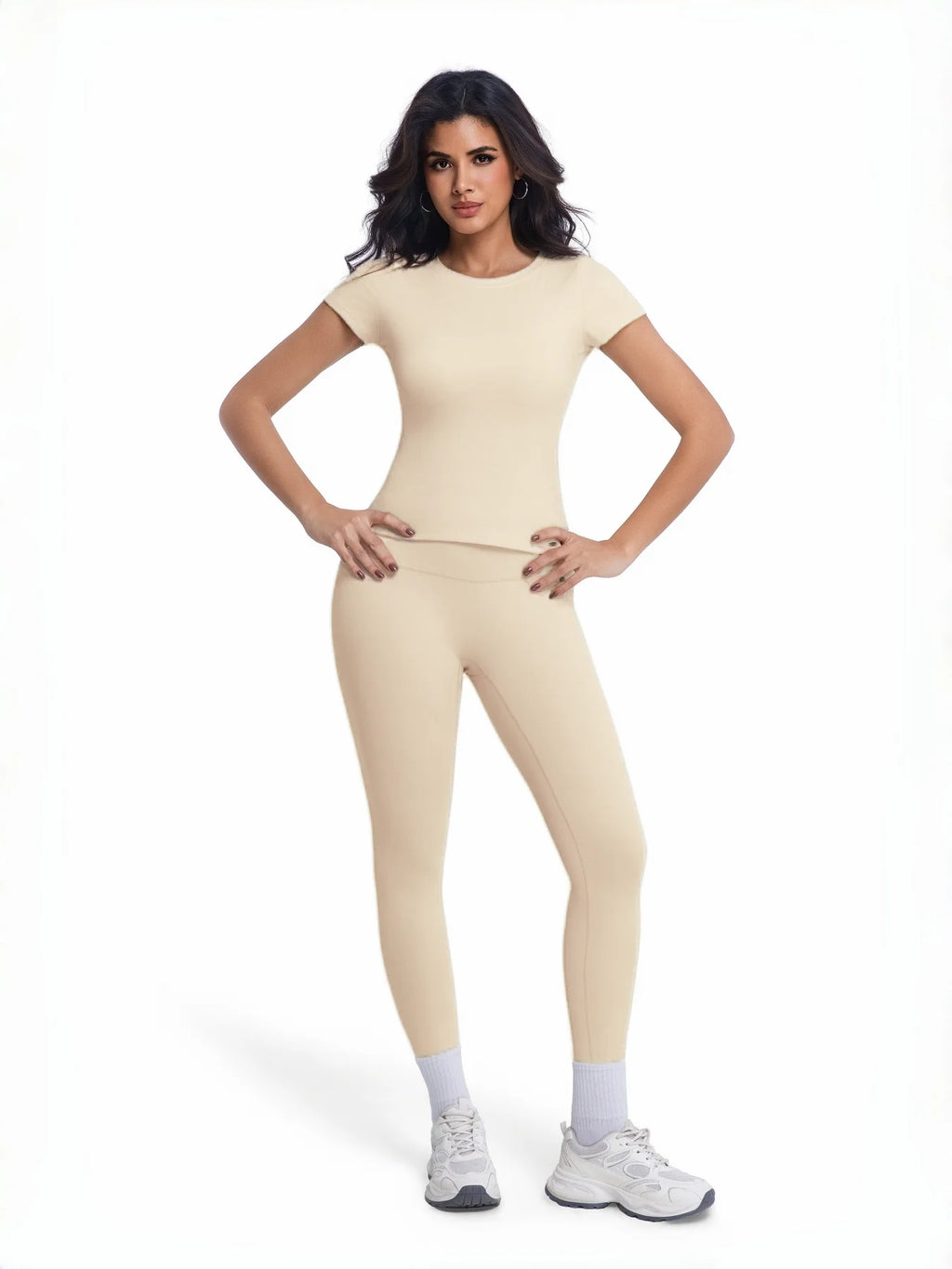 Women's 2 Piece Workout Set, Ultra-Soft Short Sleeve T-Shirt & High Waist Leggings, Seamless Butt Lifting Yoga Outfit for Gym, R