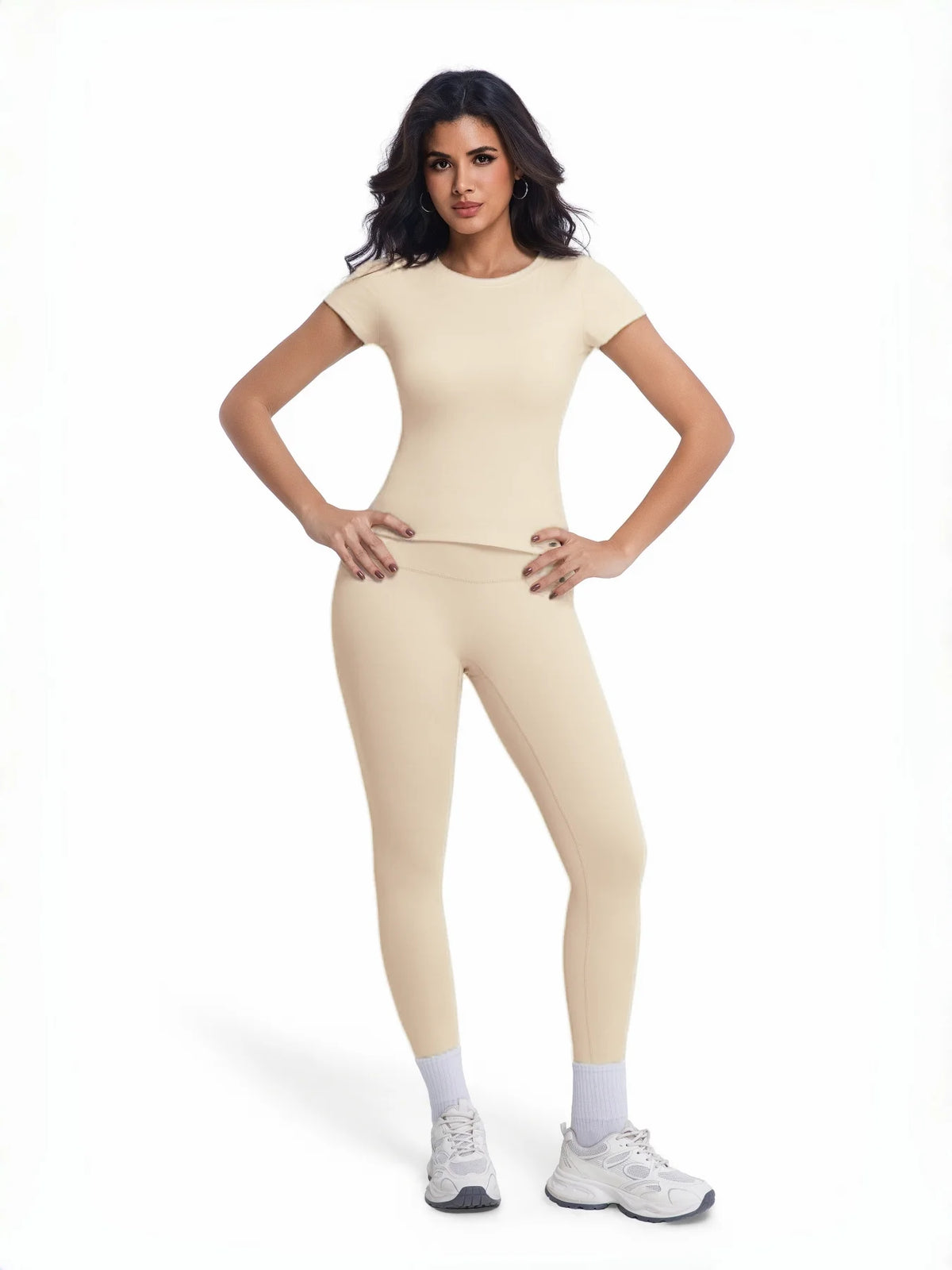 Women's 2 Piece Workout Set, Ultra-Soft Short Sleeve T-Shirt & High Waist Leggings, Seamless Butt Lifting Yoga Outfit for Gym, R