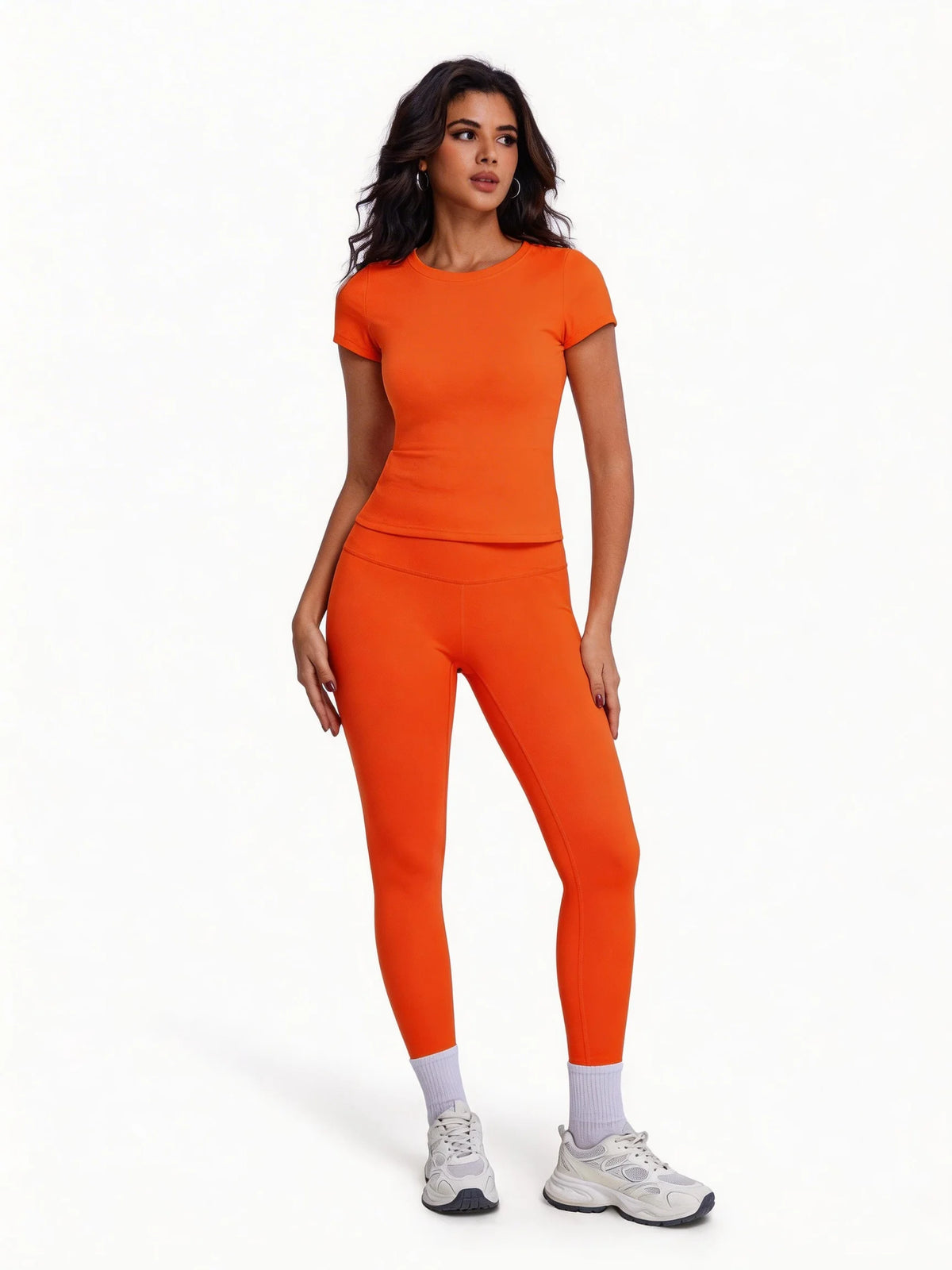 Women's 2 Piece Workout Set, Ultra-Soft Short Sleeve T-Shirt & High Waist Leggings, Seamless Butt Lifting Yoga Outfit for Gym, R