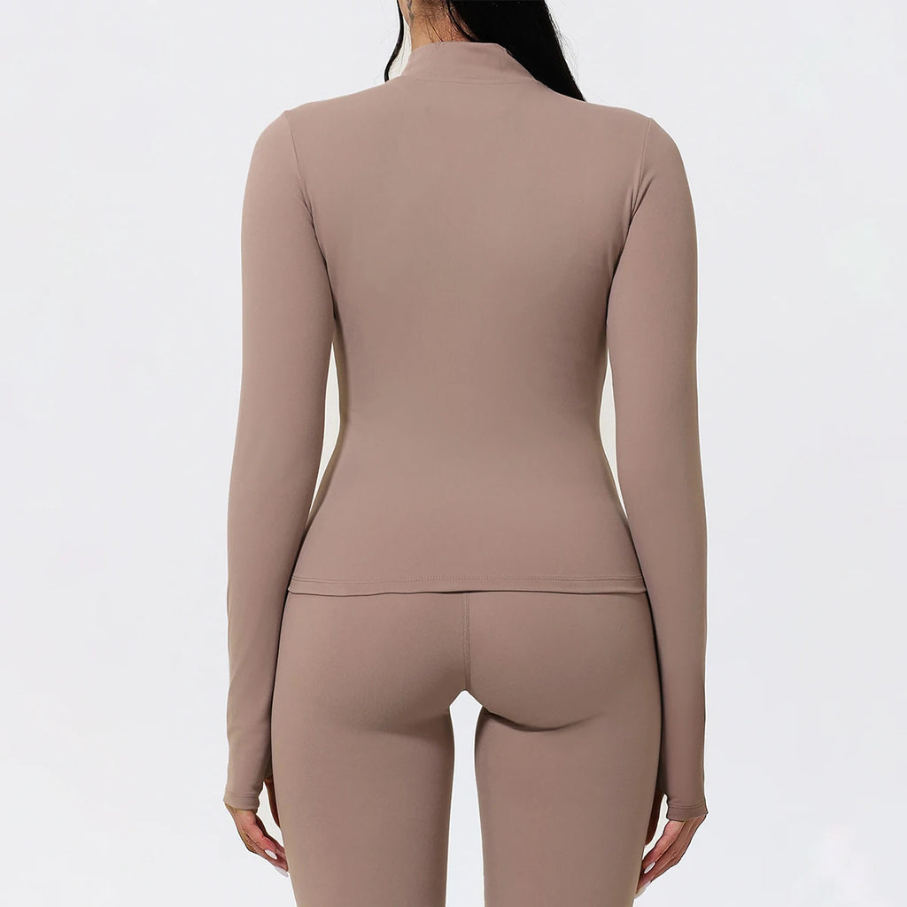 Hearuisavy Running Long Sleeve Sports Jacket Windproof Woman Warm Fitness Tops Gym Slim Fit Pilates Yoga Coat With Zipper Female