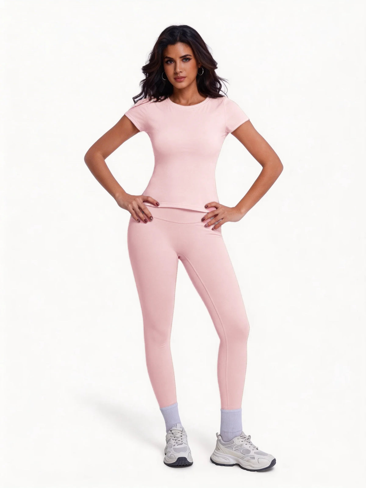 Women's 2 Piece Workout Set, Ultra-Soft Short Sleeve T-Shirt & High Waist Leggings, Seamless Butt Lifting Yoga Outfit for Gym, R