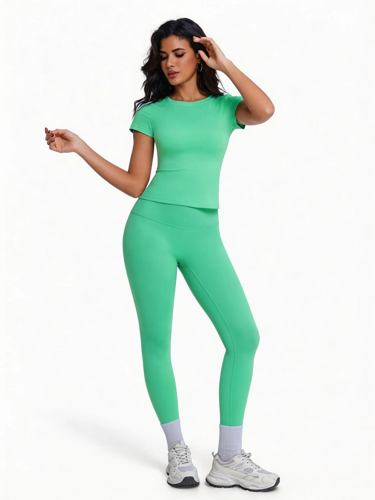 Women's 2 Piece Workout Set, Ultra-Soft Short Sleeve T-Shirt & High Waist Leggings, Seamless Butt Lifting Yoga Outfit for Gym, R