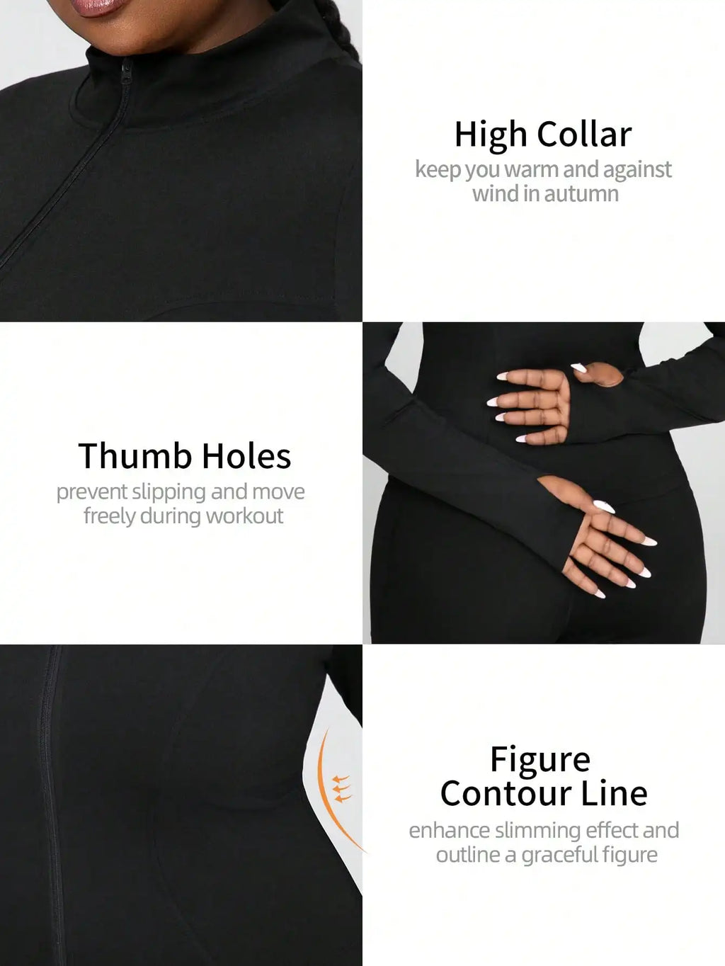 Plus Size Sports Jacket Women Full Zip Slim Fit Fitness Top Thumb Holes Breathable Knit Yoga Coat Gym Workout Activewear