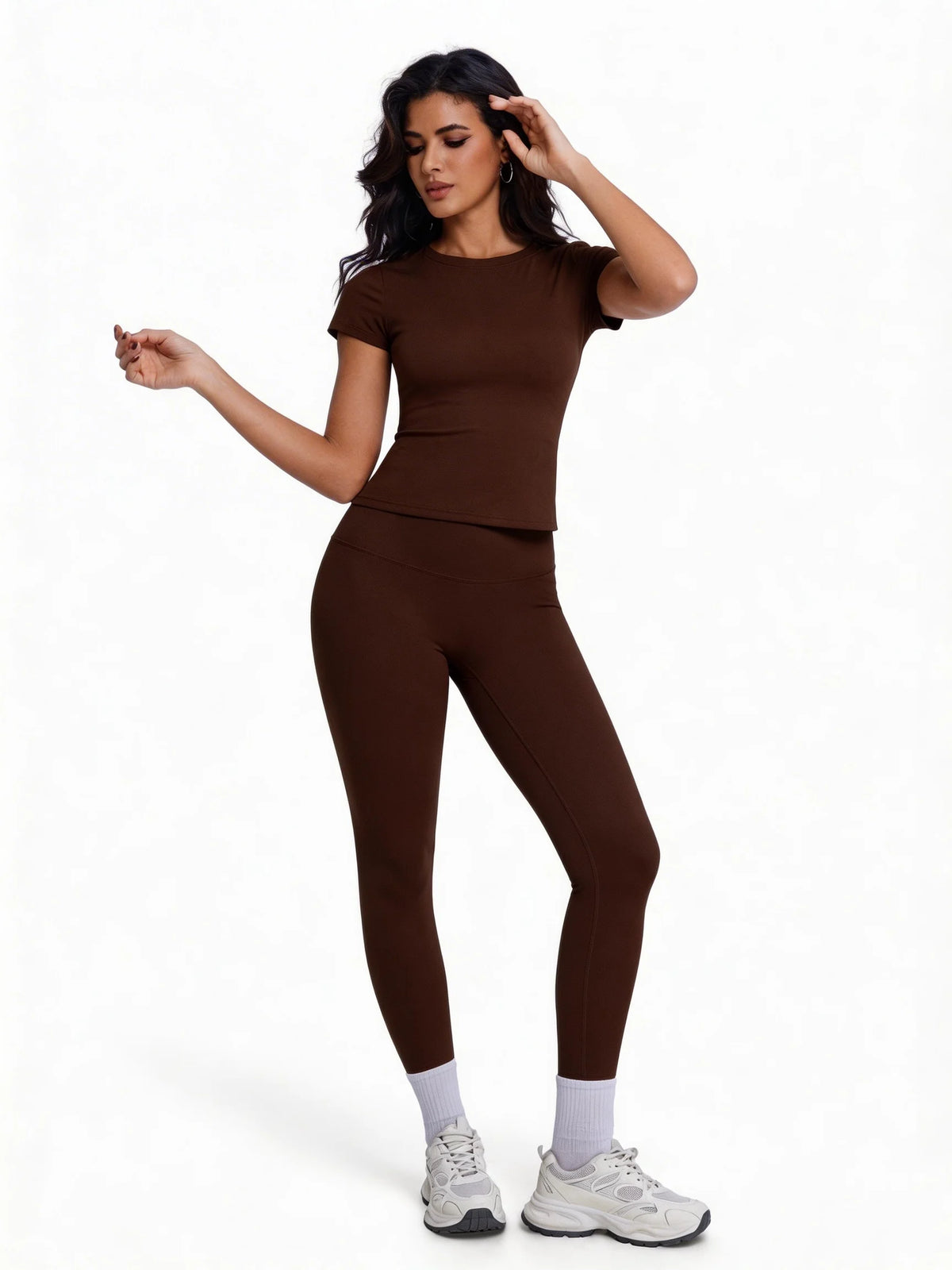 Women's 2 Piece Workout Set, Ultra-Soft Short Sleeve T-Shirt & High Waist Leggings, Seamless Butt Lifting Yoga Outfit for Gym, R