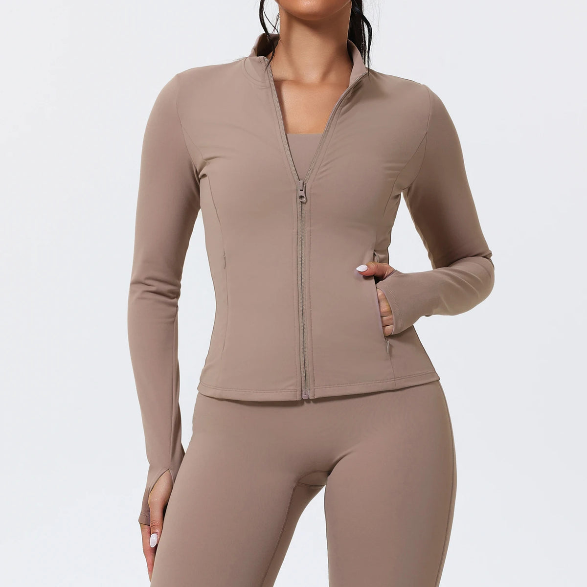 Hearuisavy Running Long Sleeve Sports Jacket Windproof Woman Warm Fitness Tops Gym Slim Fit Pilates Yoga Coat With Zipper Female