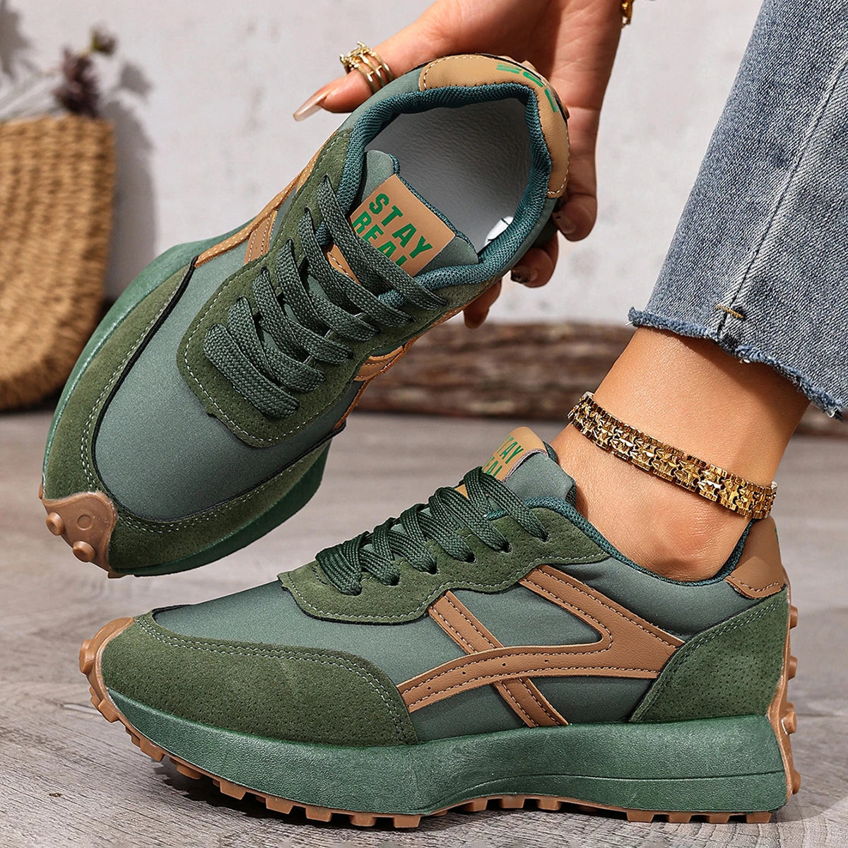 2025 New Women  Sneakers Spring Casual Lace Up Sport Sneakers Luxury Platform Anti-slip Running Shoes Women Zapatos De Mujer