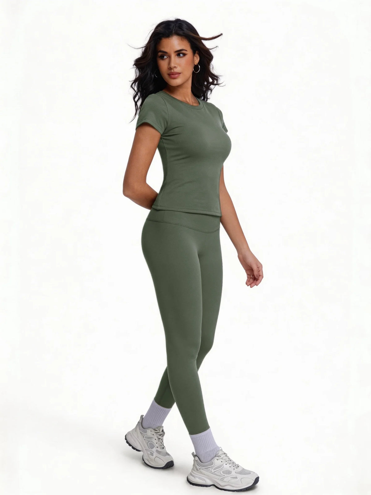 Women's 2 Piece Workout Set, Ultra-Soft Short Sleeve T-Shirt & High Waist Leggings, Seamless Butt Lifting Yoga Outfit for Gym, R