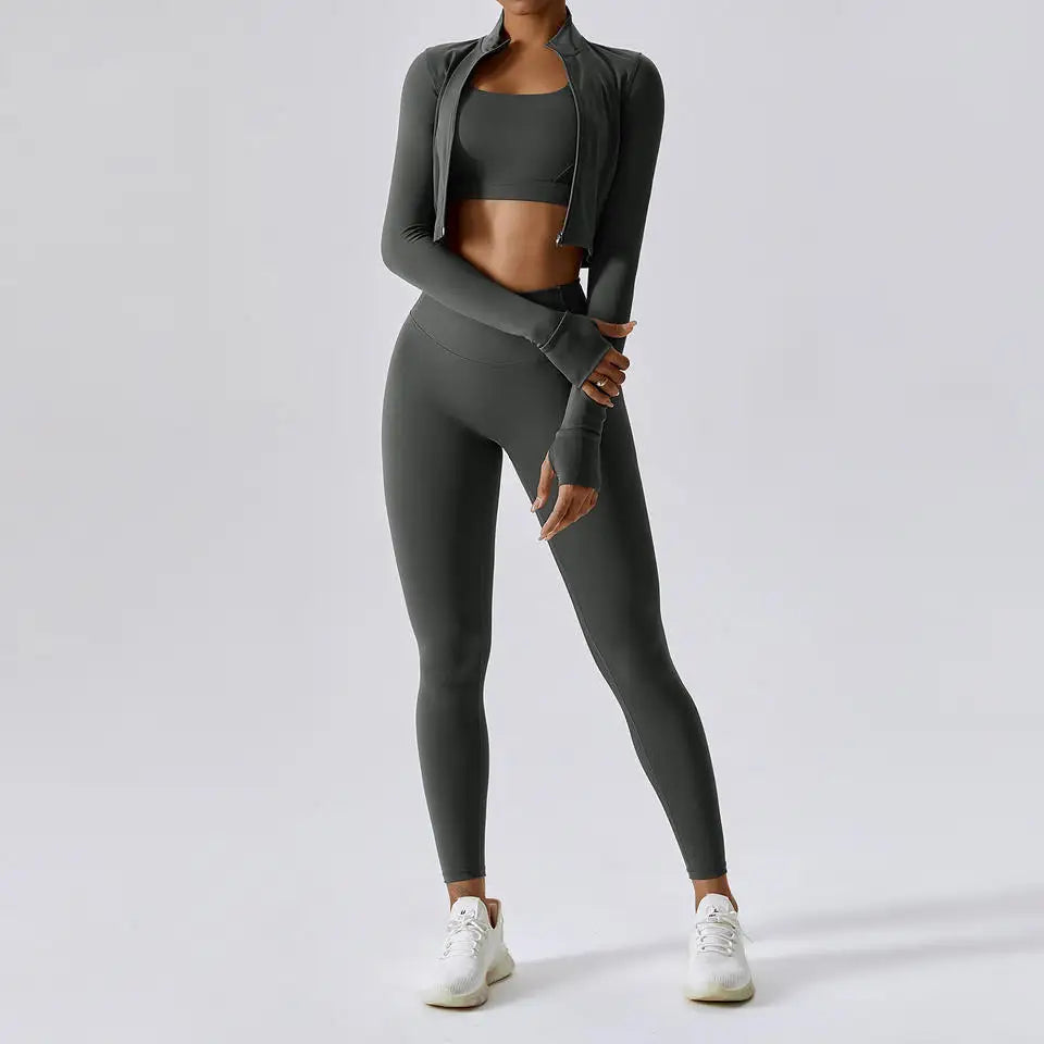 Custom LOGO Fitness Clothes Hip Lift Long Sleeve Exercise Set Gym Women's 4 Piece Yoga Set Gym Fitness Set