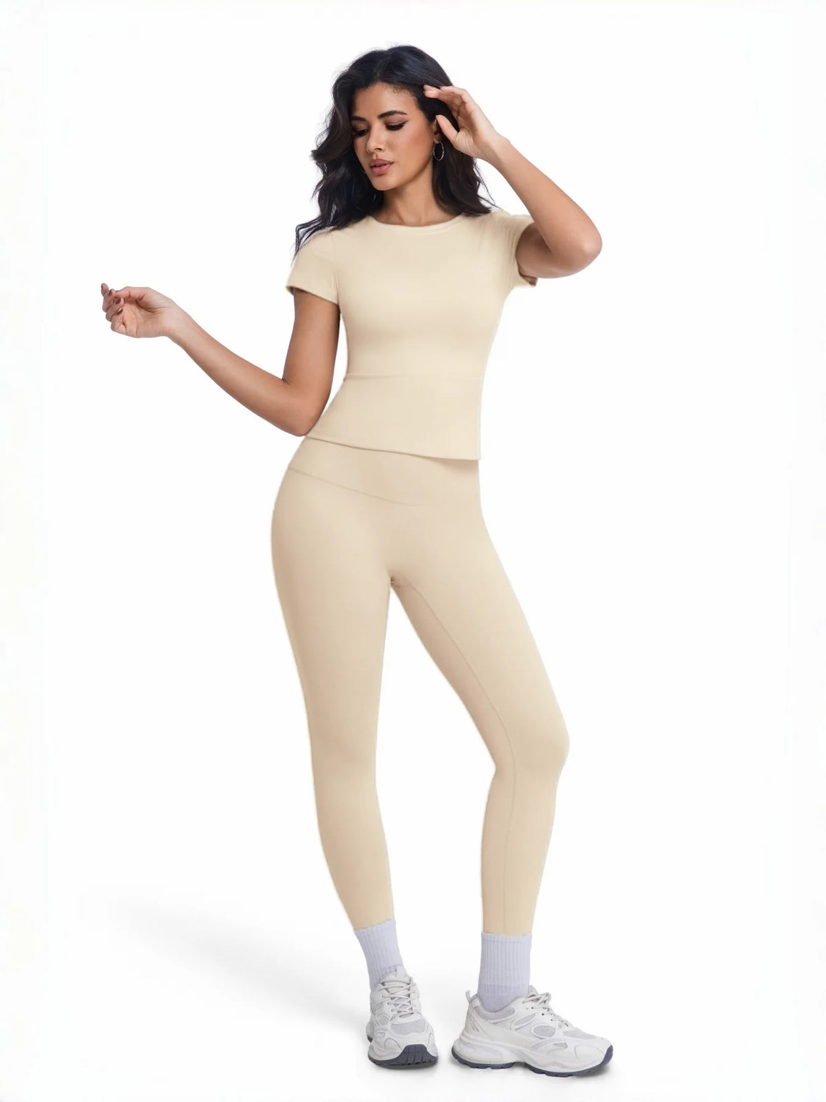 Women's 2 Piece Workout Set, Ultra-Soft Short Sleeve T-Shirt & High Waist Leggings, Seamless Butt Lifting Yoga Outfit for Gym, R