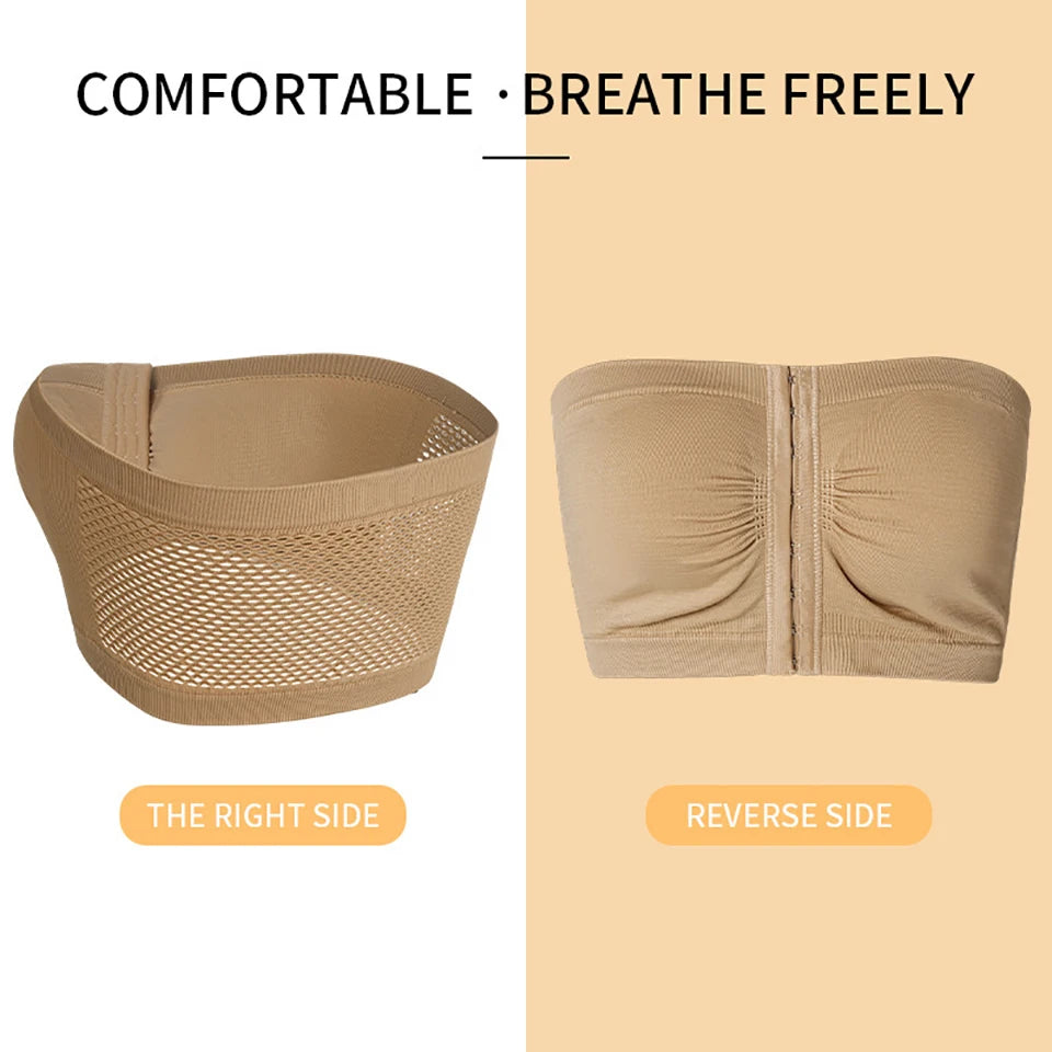 Women's Plus Size Strapless Front Closure Bandeau Bra Seamless Wireless Bralette Tube Top Non-Slip Everyday Brassiere