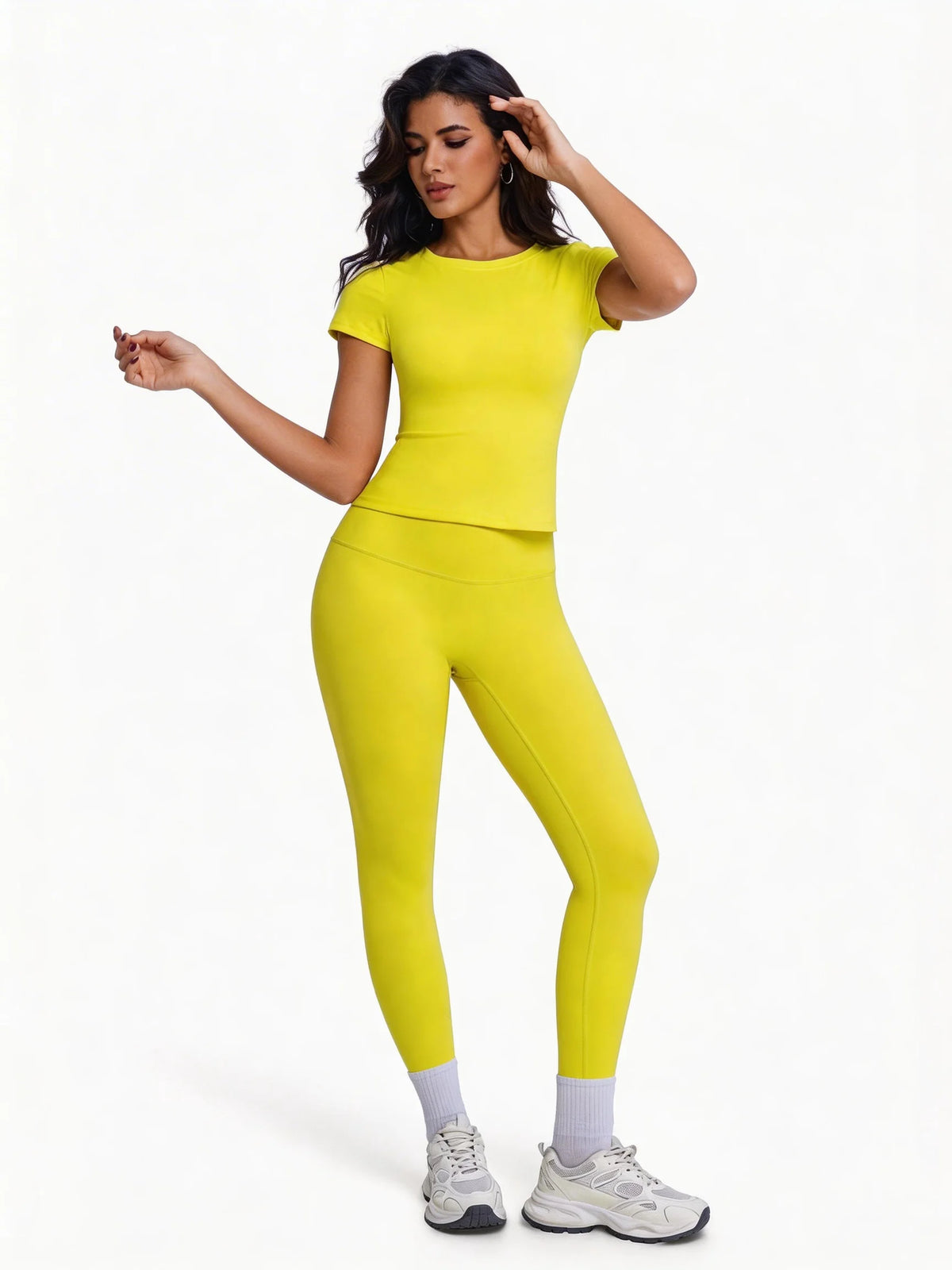 Women's 2 Piece Workout Set, Ultra-Soft Short Sleeve T-Shirt & High Waist Leggings, Seamless Butt Lifting Yoga Outfit for Gym, R