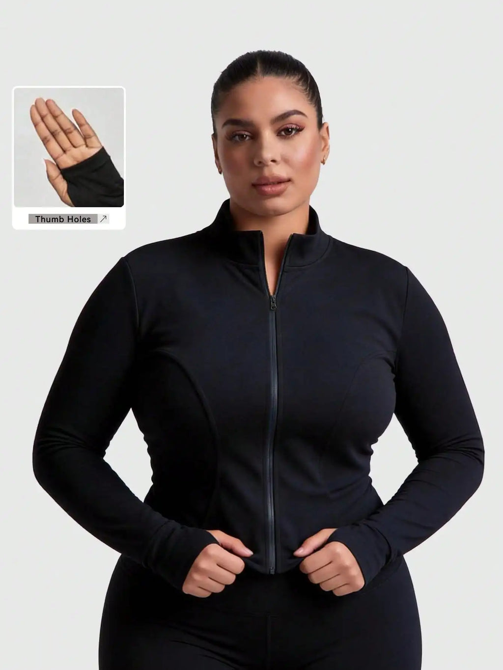 Plus Size Sports Jacket Women Full Zip Slim Fit Fitness Top Thumb Holes Breathable Knit Yoga Coat Gym Workout Activewear