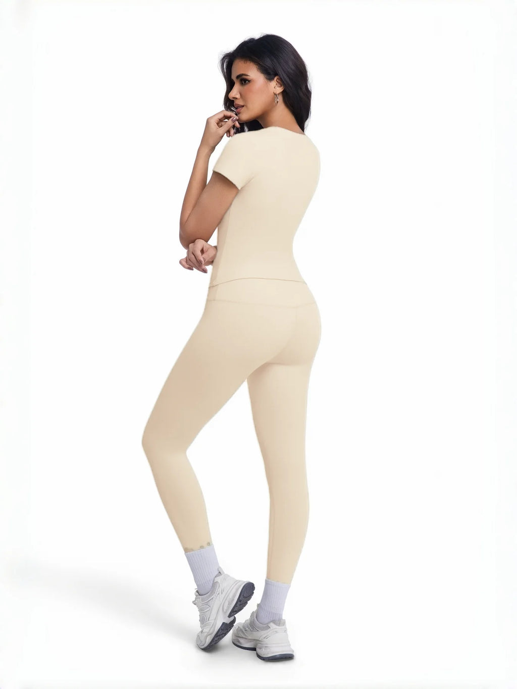 Women's 2 Piece Workout Set, Ultra-Soft Short Sleeve T-Shirt & High Waist Leggings, Seamless Butt Lifting Yoga Outfit for Gym, R